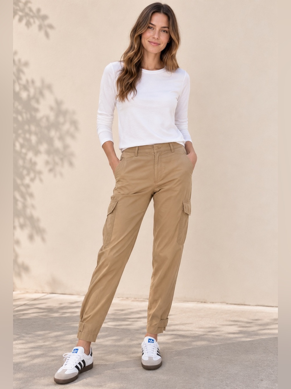 Max Studio Peach Skin Khaki Cargo Utility Pants Size 12 Lightweight High Rise